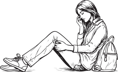 Girl Sitting Reading Book Vector