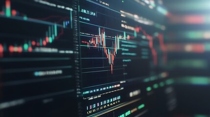 A close up of a stock market chart with red and green indicators