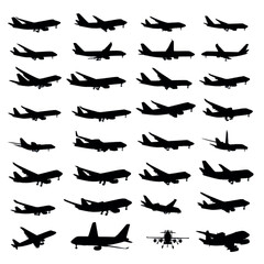 Obraz premium aircraft silhouette set, Black & White silhouette set