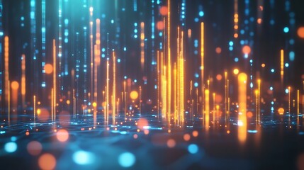 Obraz premium Abstract background with glowing lines and bokeh effect in blue orange