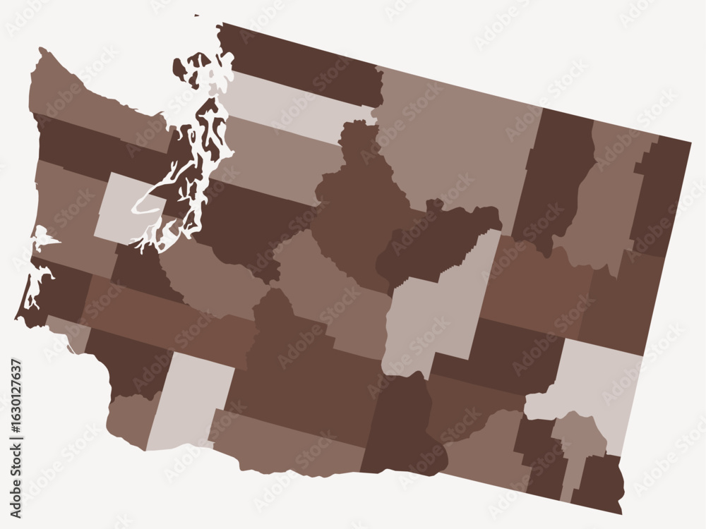 Poster map of washington with counties. just a simple state border map with county division. brown color pa