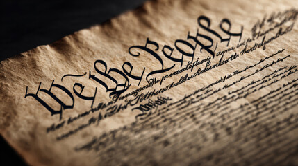 Historic american constitution document with we the people text close up