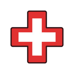 Red Cross Medical Symbol Vector Icon Isolated on White Background