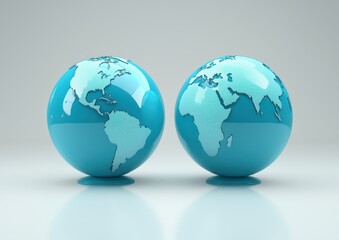Two Colorful Globes Displaying Continents in Blue and White Design