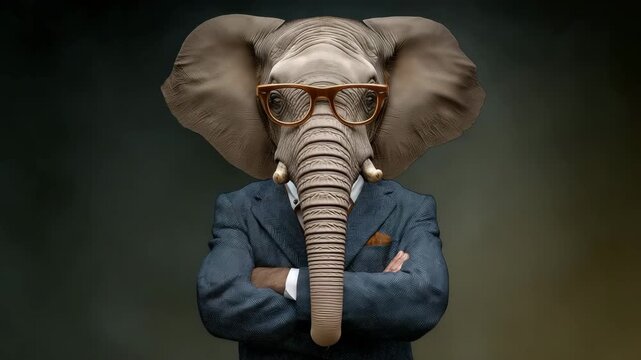 Elefant im Businessanzug mit Brille als Cheffigur. K&uuml;nstliche Intelligenz KI