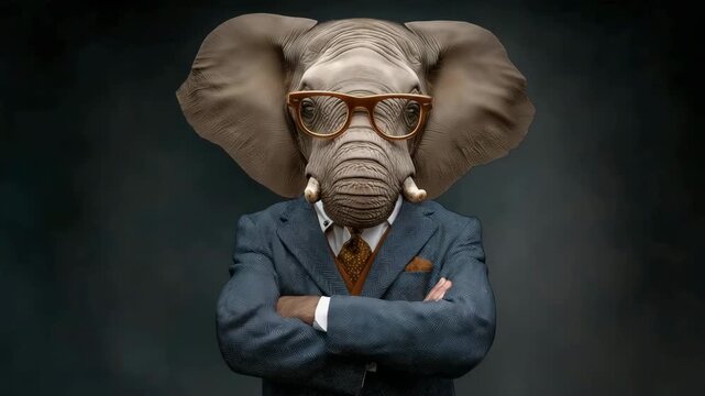 Elefant im Businessanzug mit Brille als Cheffigur. K&uuml;nstliche Intelligenz KI