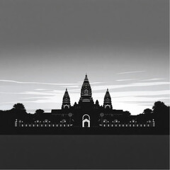 Fototapeta premium Angkor Wat under twilight skies in Cambodia during the harvest festival