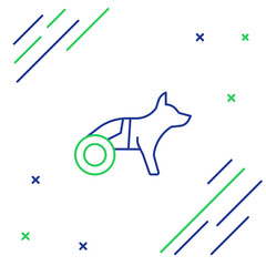 Line Paralyzed dog in wheelchair icon isolated on white background. Colorful outline concept. Vector