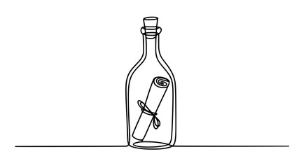 Bottle with rolled message tied with string scroll cork