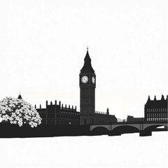 Big Ben silhouetted at sunset in London at the peak of cherry blossom season