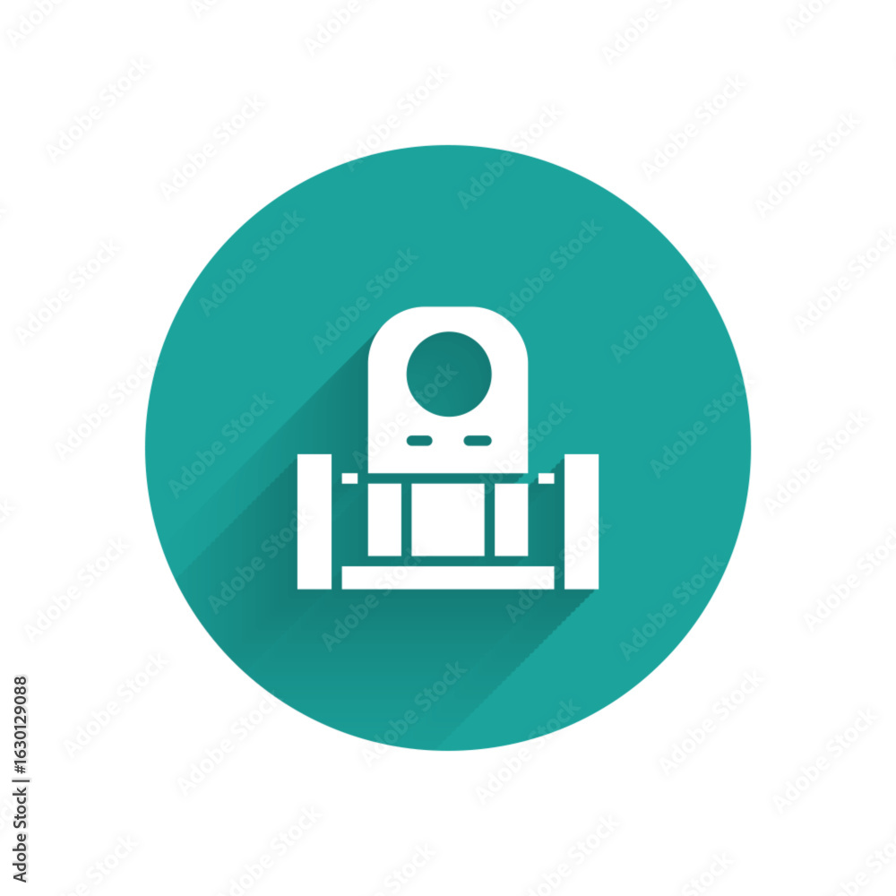 Poster white grave with tombstone icon isolated with long shadow. green circle button. vector