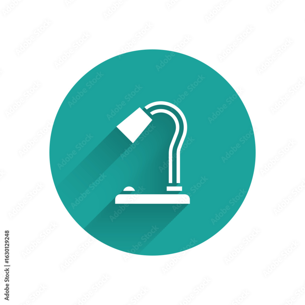 Poster white table lamp icon isolated with long shadow. green circle button. vector