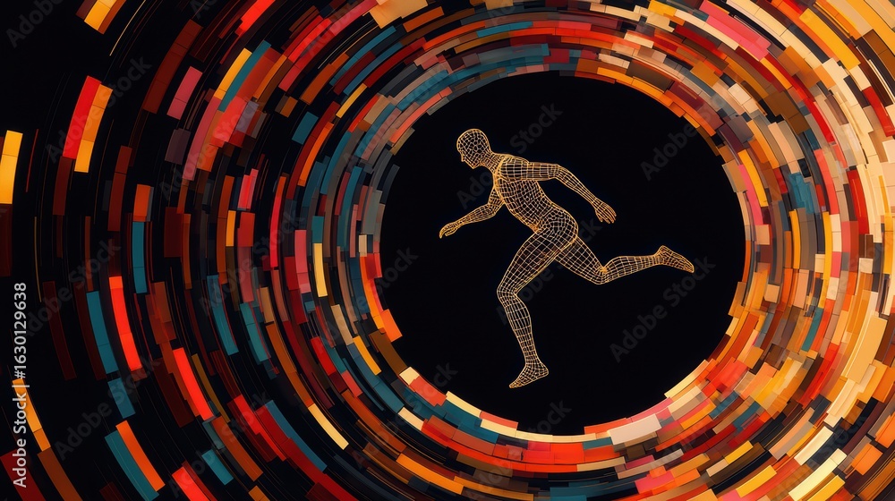 Poster dynamic motion graphic of runner in abstract colorful swirl design