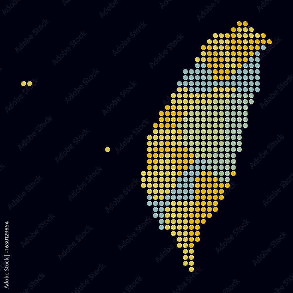 Poster taiwan dotted map. digital style map of the country on dark background. taiwan shape with circle dot