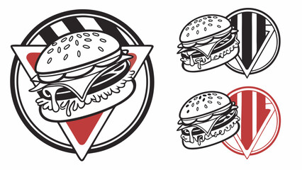 Burger Illustrations with Circle and Triangle Graphic Elements in Black and Red.