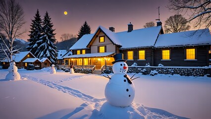 snowman on the roof of house