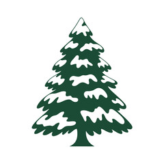 Dark green evergreen tree with snow on white background.eps