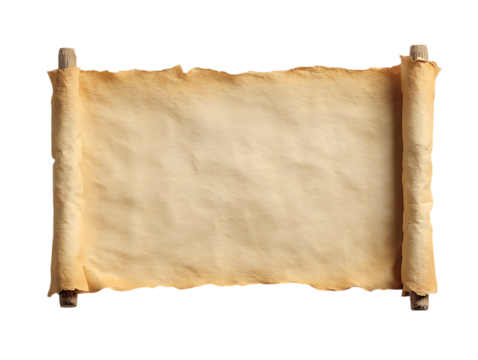 Aged parchment scroll isolated on transparent background