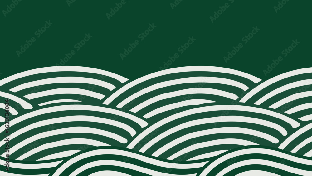 Poster abstract green background with white curved lines resembling waves or rolling hills pattern design e