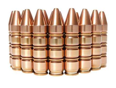 Ammunition rounds stacked together isolated on transparent background