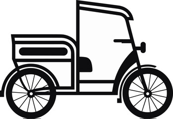 Minimalist Black and White Vector Illustration of a Traditional Auto Rickshaw, Symbolizing Urban Transport and Asian Travel