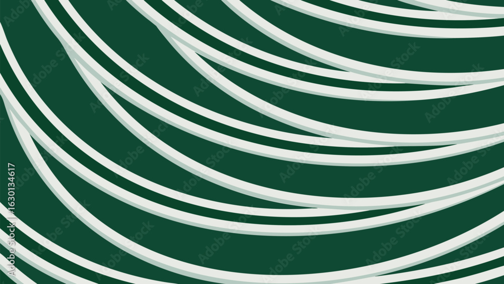 Poster abstract illustration featuring curved white lines on a dark green background creating a dynamic pat