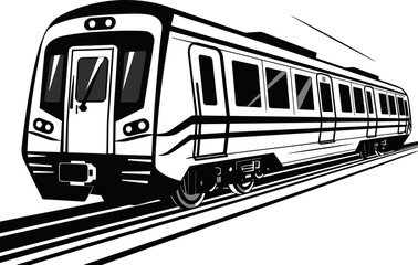 Sleek Monochrome Vector Illustration of a Modern Urban Train on Rails, Capturing the Essence of Rapid Public Transport and Efficient City Travel.