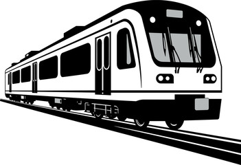 Sleek Modern Train on Rails: Dynamic Monochrome Vector Illustration for Public Transport, Urban Commute, and Travel Concepts