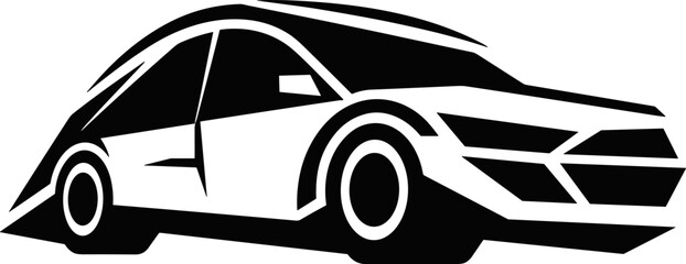 Sleek Black and White Automotive Icon: Modern Car Silhouette Design for Transport and Mobility Concepts, Dynamic Vehicle Symbol.