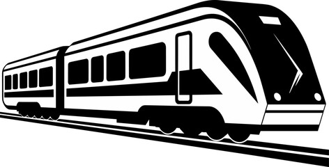 Sleek Modern Train Icon on Tracks Dynamic Black and White Vector for Public Transport, Urban Commute, and Global Travel