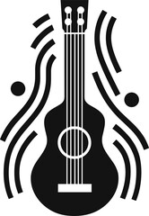 Elegant Black and White Guitar Icon with Wavy Sound Lines Minimalist Musical Instrument Graphic for Hobbies & Entertainment