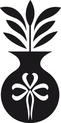 Elegant Black and White Stylized Plant in Vase Icon. Minimalist Botanical Graphic Design Element for Home Decor and Nature Concepts.