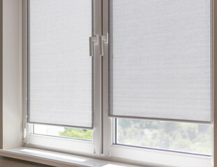 Light-filtering fabric roller blinds mounted directly on the window sashes. The fabric provides...