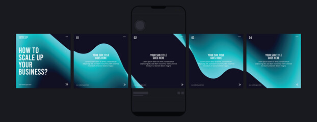 Business carousel post template for advertising, Set of carousel post for Instagram and LinkedIn, Editable social media carousel layout, template eps 10.