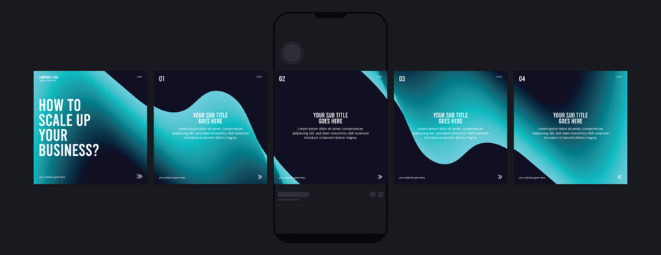 Business carousel post template for advertising, Set of carousel post for Instagram and LinkedIn, Editable social media carousel layout, template eps 10.