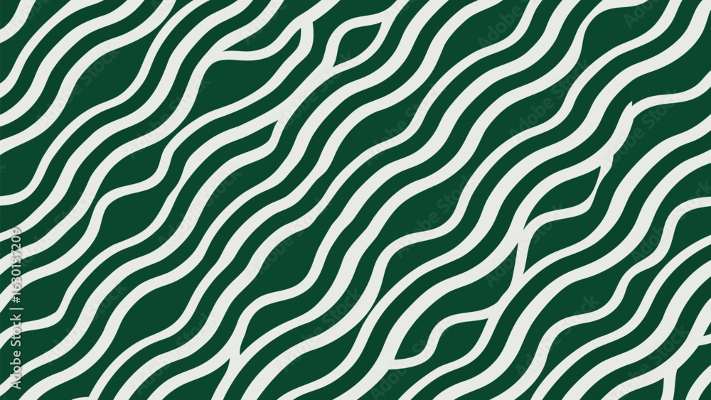 Poster abstract pattern of white wavy lines on a dark green background creating a dynamic and fluid design