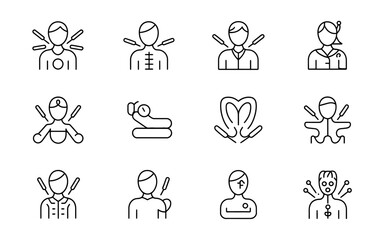 Fototapeta premium Acupuncture treatment icons silhouette isolated on white background