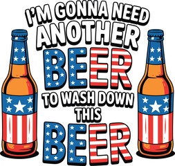 Patriotic beer bottles and text American flag stars