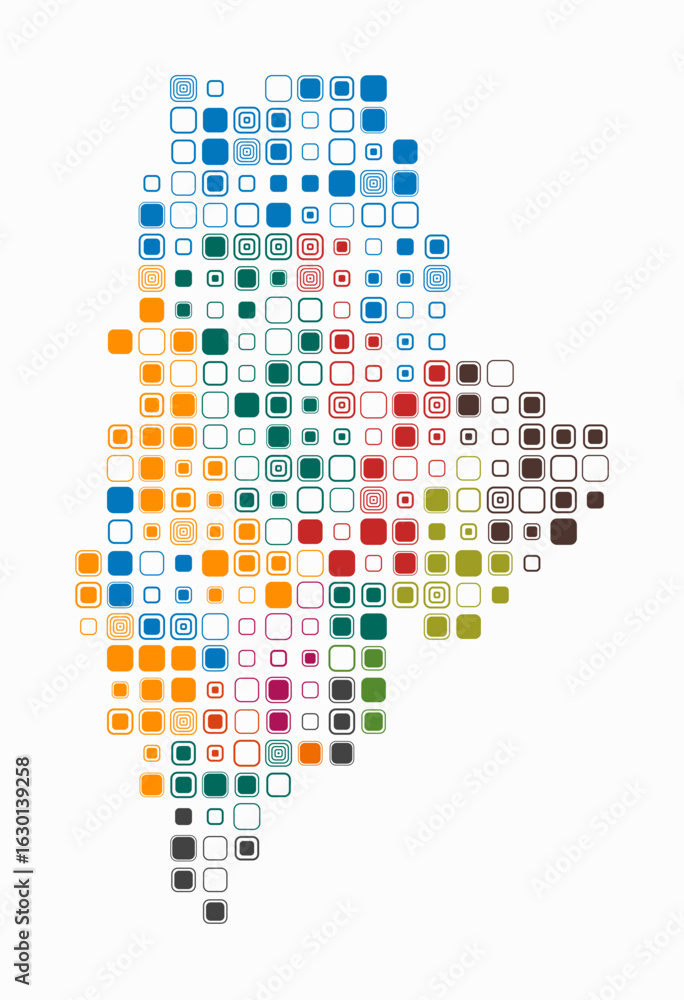 Aufkleber maine, shape of the state build of colored cells. digital style map of the maine on white background