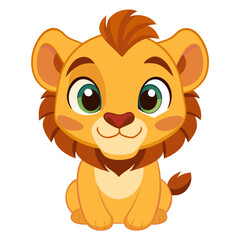 Obraz premium Cartoon Baby Lion with Big Eyes – Kids' Kawaii Animal Vector