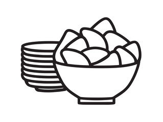 Clean guacamole bowl with tortilla chips icon art
