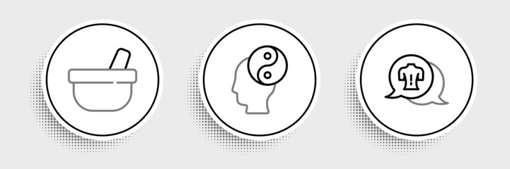 Set line Massage, Mortar and pestle and Yin Yang icon. Vector