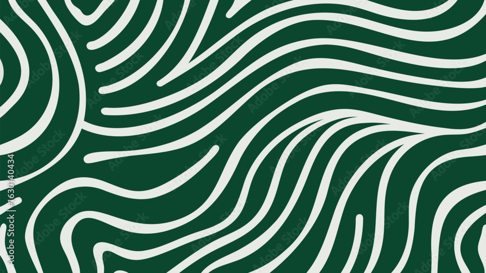 Poster abstract background with wavy white lines on a dark green backdrop creating a fluid and dynamic patt