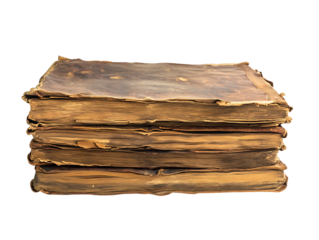 Stack of old vintage books isolated on transparent background