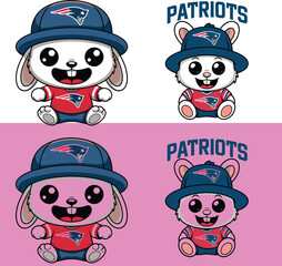 Adorable cartoon rabbits wearing team apparel cute