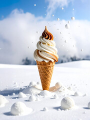 cône de crème glacée dans un cadre hivernal givré. Generated Image. 