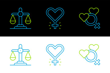 Set line Female gender, Gender equality and Feminism icon. Vector