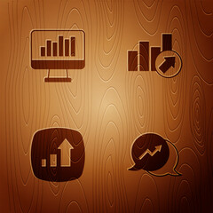 Set Financial growth, Monitor with graph chart, and on wooden background. Vector
