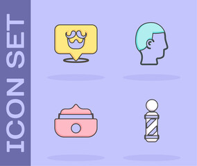 Set Classic Barber shop pole, Barbershop, Gel or wax for hair styling and Hairstyle men icon. Vector
