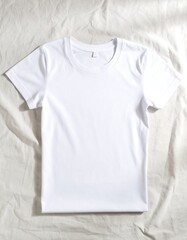 Plain white crew neck t-shirt mockup on a crumpled fabric background